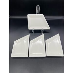 Syracuse China T05 Set of 4 White Appetizer Plates Triangular Trapezoid USA